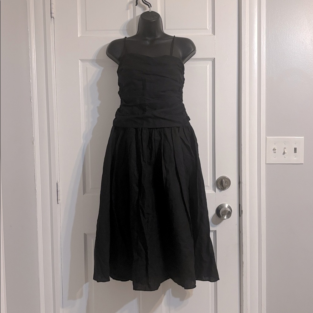 100% linen Elegant Black Midi Dress